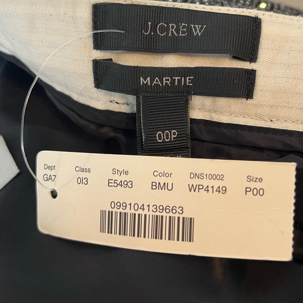 New JCrew Martie Slim Crop Grey Petite Sequin Herring Bone Wool Tweed Trousers